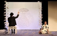 Dans "Je m'appelle Erik Satie comme tout le monde" au Théâtre de la Contrescarpe à Paris, Elliot Jenicot et Anaïs Yazit lisent trois morceaux en forme de poire.