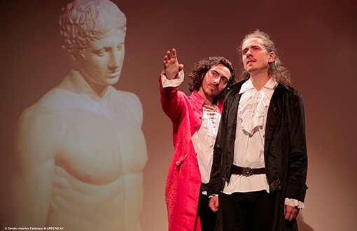 Jean-Philippe Bêche et Erwan Szejnok Zamor dans le spectacle « Mon fils » au Théâtre de la Contrescarpe à Paris