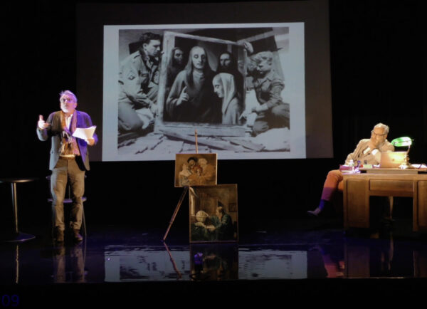 Benoît Gourley et François Barluet dans la conférence théâtralisée "Vermeer et son faussaire" au Théâtre de la Contrescarpe